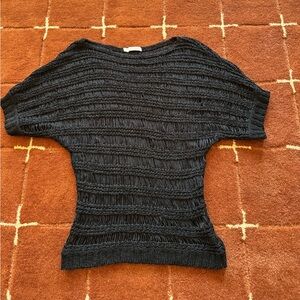 Vintage Black Open-Knit Short Sleeve Tunic